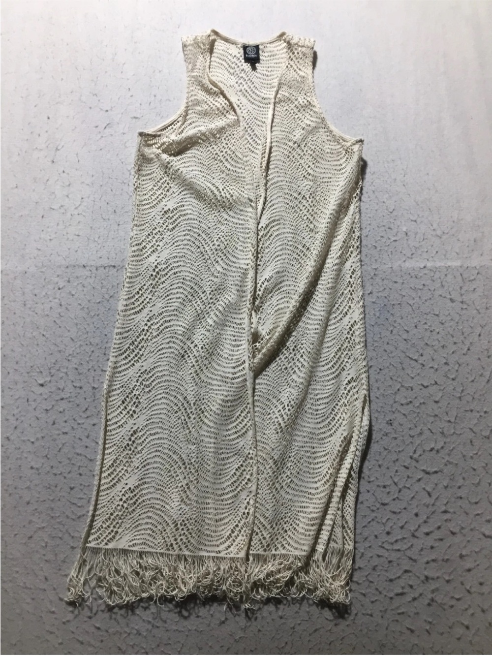 Bobeau Cream Crochet Fringe Vest Size PL